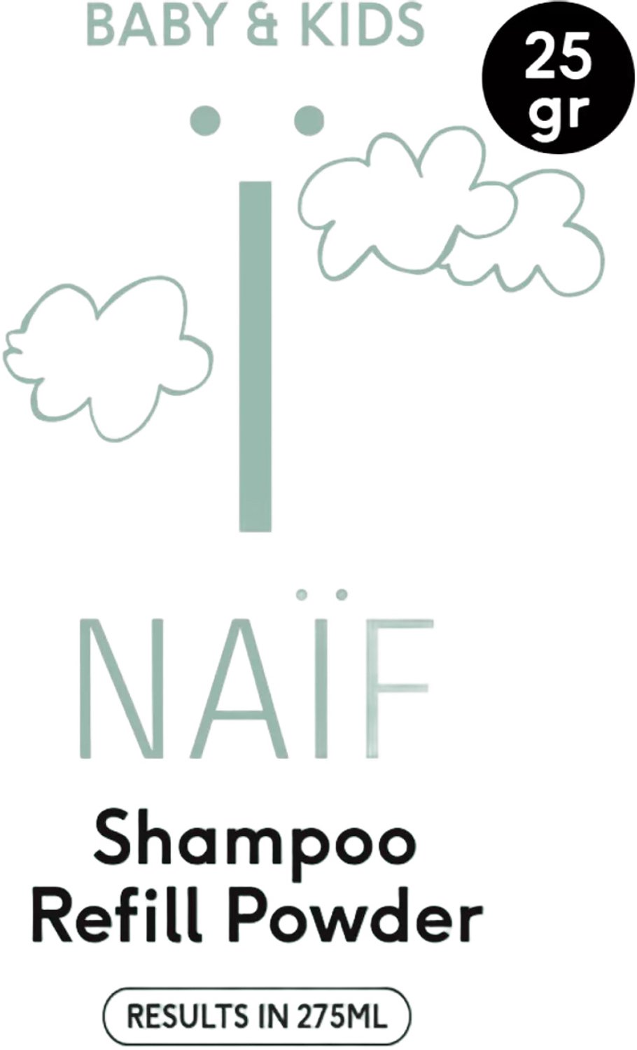 Naïf Baby & Kids Shampoo Navulpoeder 25 g - navulbaar, hypoallergeen, vegan, voor gevoelige huid, met shea butter, cacaoboter, amandelolie, aloë vera
