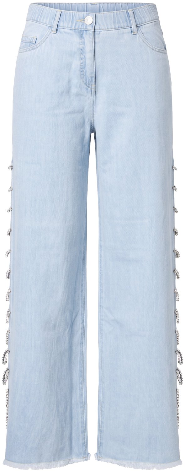Ulla Popken - Dames - Jeans Mary wijde pijpen sierkettingen - Licht blauw denim - Maat 42