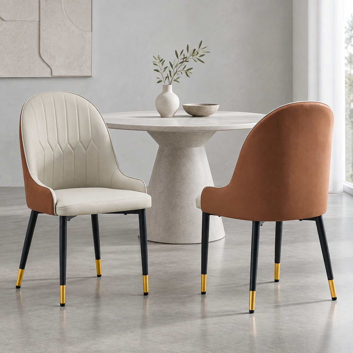 CHICFURN Eetkamerstoel - Gestoffeerd - Metalen poten - Warmgrijs en bruin