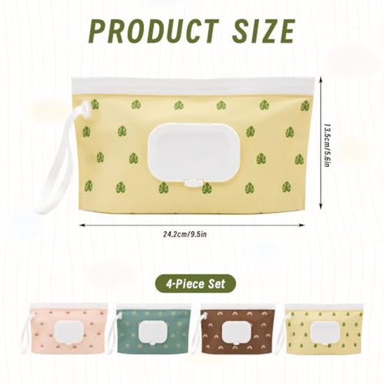 Namajunas - 4 stuks Navulbare vochtige doekjes tasje - Met drukdeksel & draaglus - Vochtige tissuehouder - Herbruikbaar - Billendoekjes houder onderweg - Voor make up doekjes, reinigingsdoekjes - Baby cadeau - Kraamcadeau - Accessoires — afbeelding 3