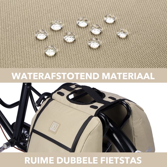 Brisby Dubbele Fietstas 28 Liter – Koeltas en Lunchtas – 4-laags Geïsoleerd – Voor Gewone en Elektrische Fiets – Waterafstotend met Waterdichte Ritsen – Natural Champagne van Brisby — afbeelding 2