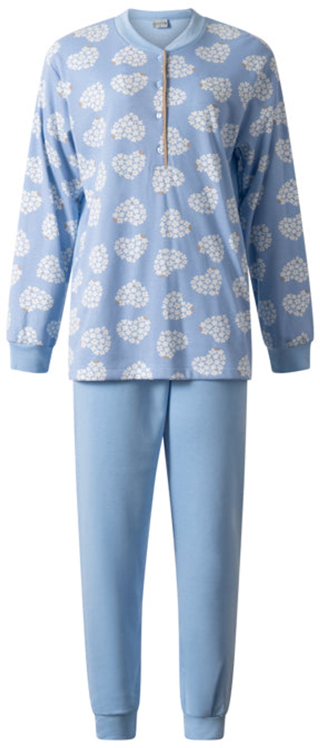 Lunatex dames pyjama lange mouwen - Hartjes - Blauw /