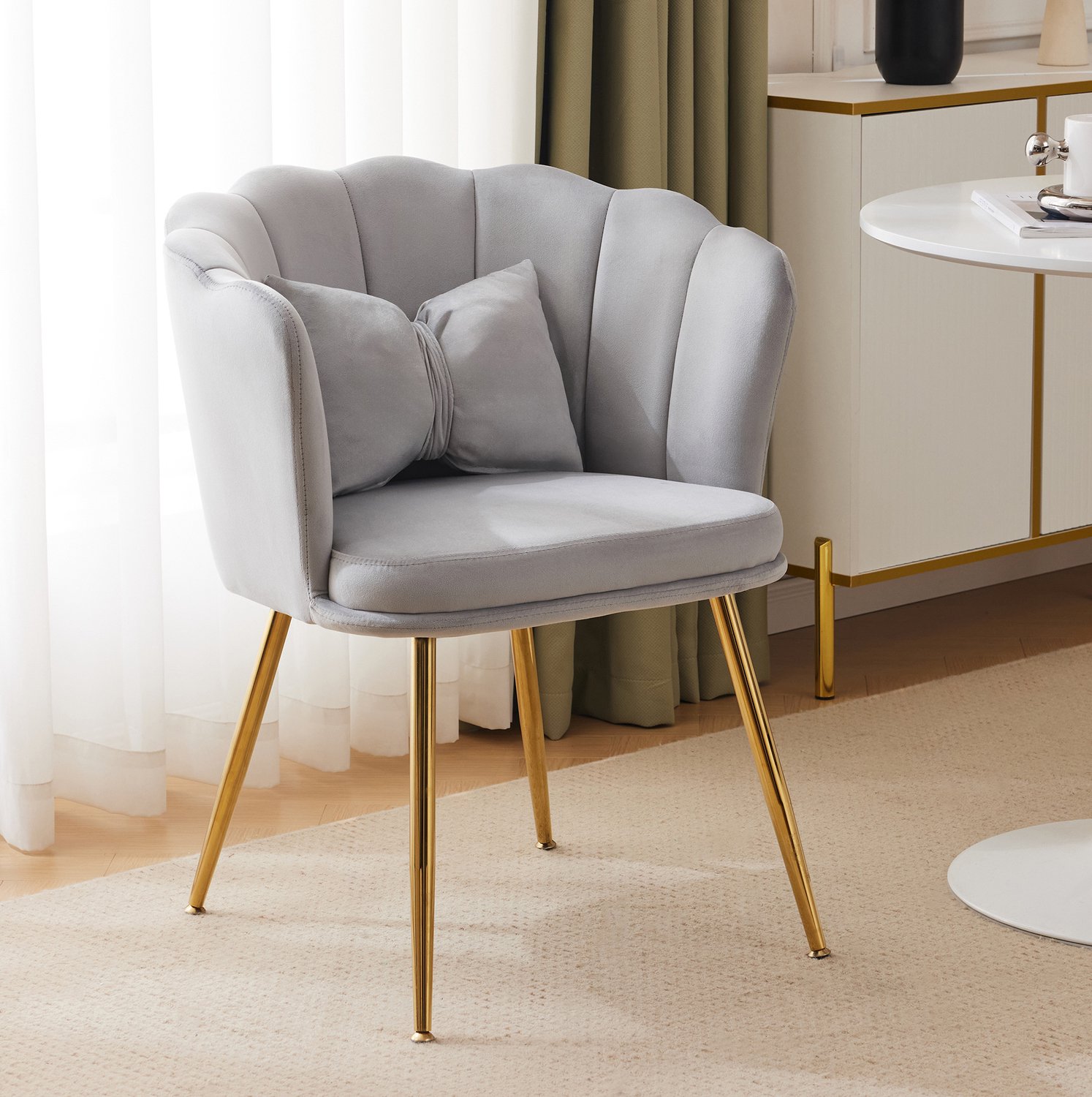 CHICFURN Fauteuil - Fluwelen bekleding - Bloemblaatrugleuning - Grijs