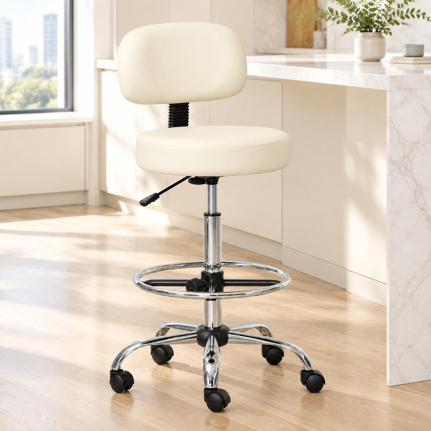 CHICFURN Barkruk - In hoogte verstelbaar - Met rugleuning - Beige