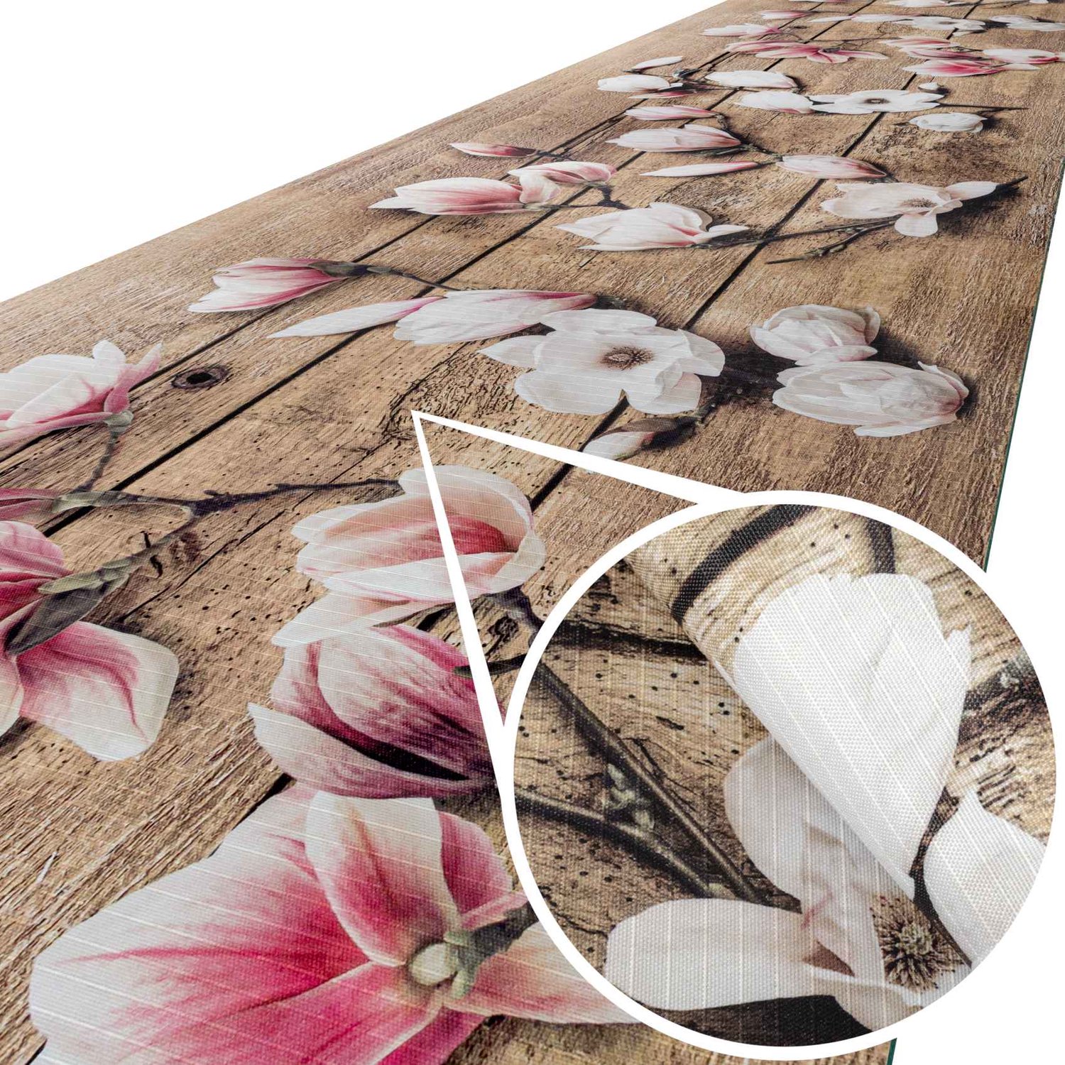 ANRO Keukenloper Gemme Magnolia op Hout Bruin 120x52cm – Antislip Gangloper Tapijtloper 3 mm