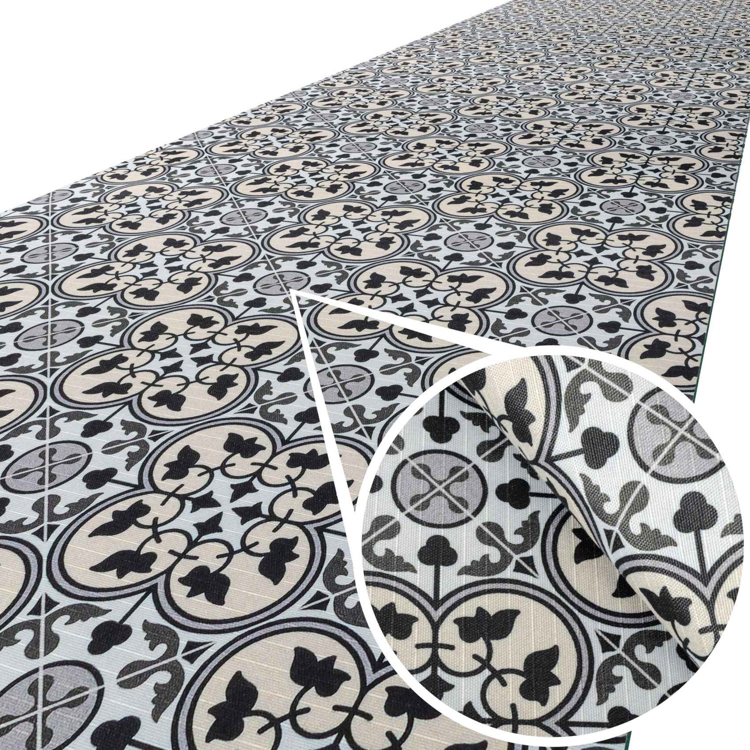 ANRO Keukenloper Liberty Portugese Tegels Zwart-Wit 200x52cm – Antislip Gangloper Tapijtloper 3 mm