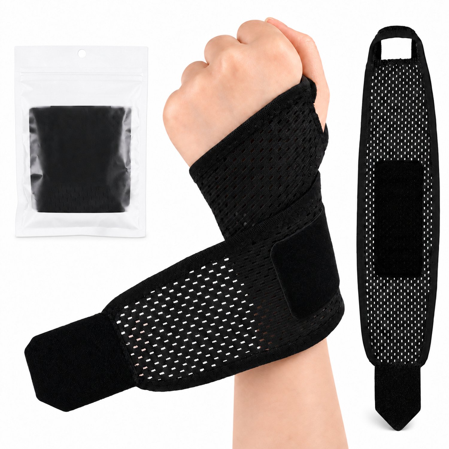 Geweo Polsbrace Links en Rechts - Verstelbare Polsbandage One Size - Ademend Mesh Polssteun voor Carpaal Tunnel Syndroom, RSI, Sport en Werk - Zwart