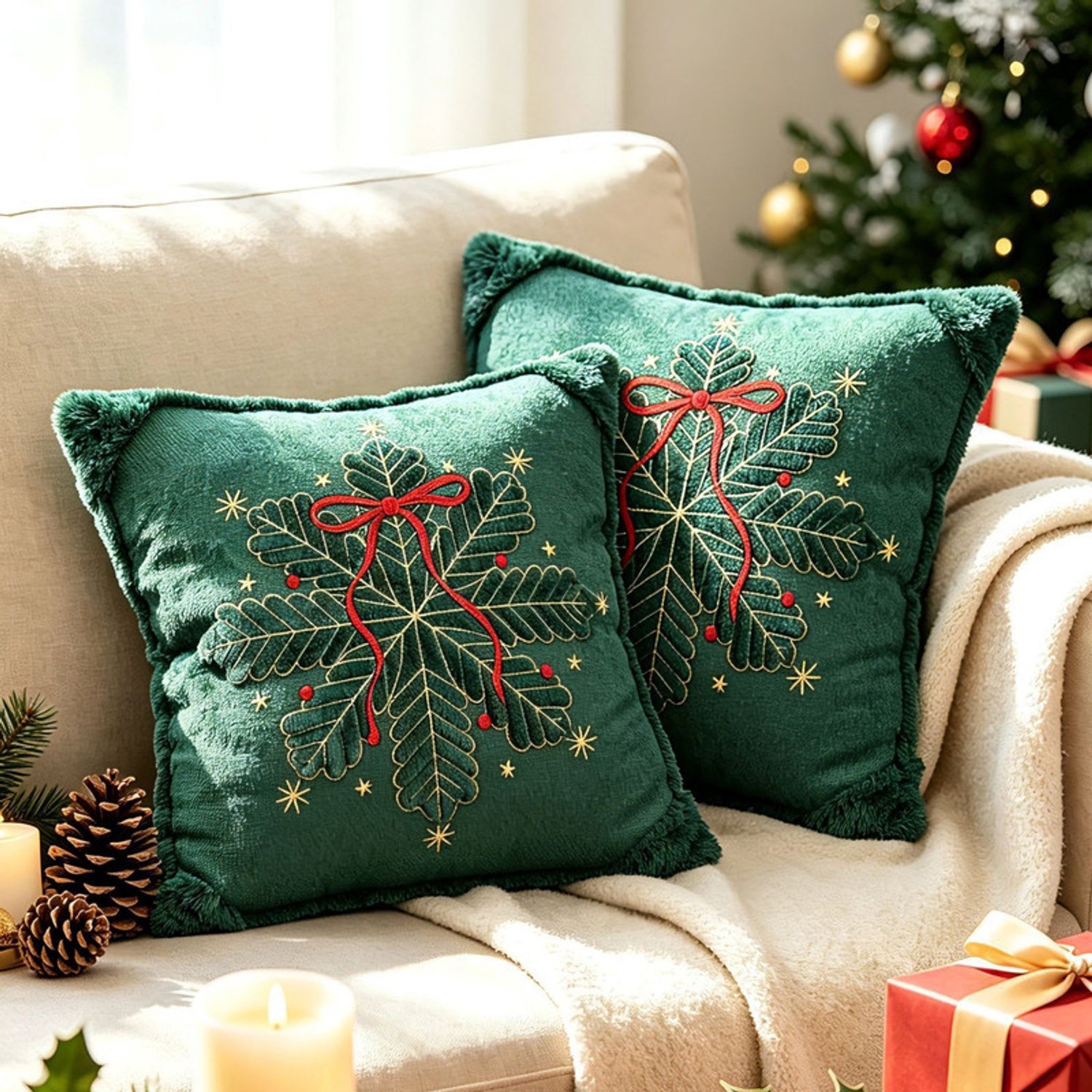 Set van 2 Kussenhoezen (45x45 cm)-Sierkussen Kussen-Exclusief binnenkussens-Sierkussenhoes -Kussenhoes met kerstthema–geschikt voor banken, woonkamers en interieurdecoratie om een feestelijke sfeer te creëren-Geschikt voor Kerstmis en Sinterklaas