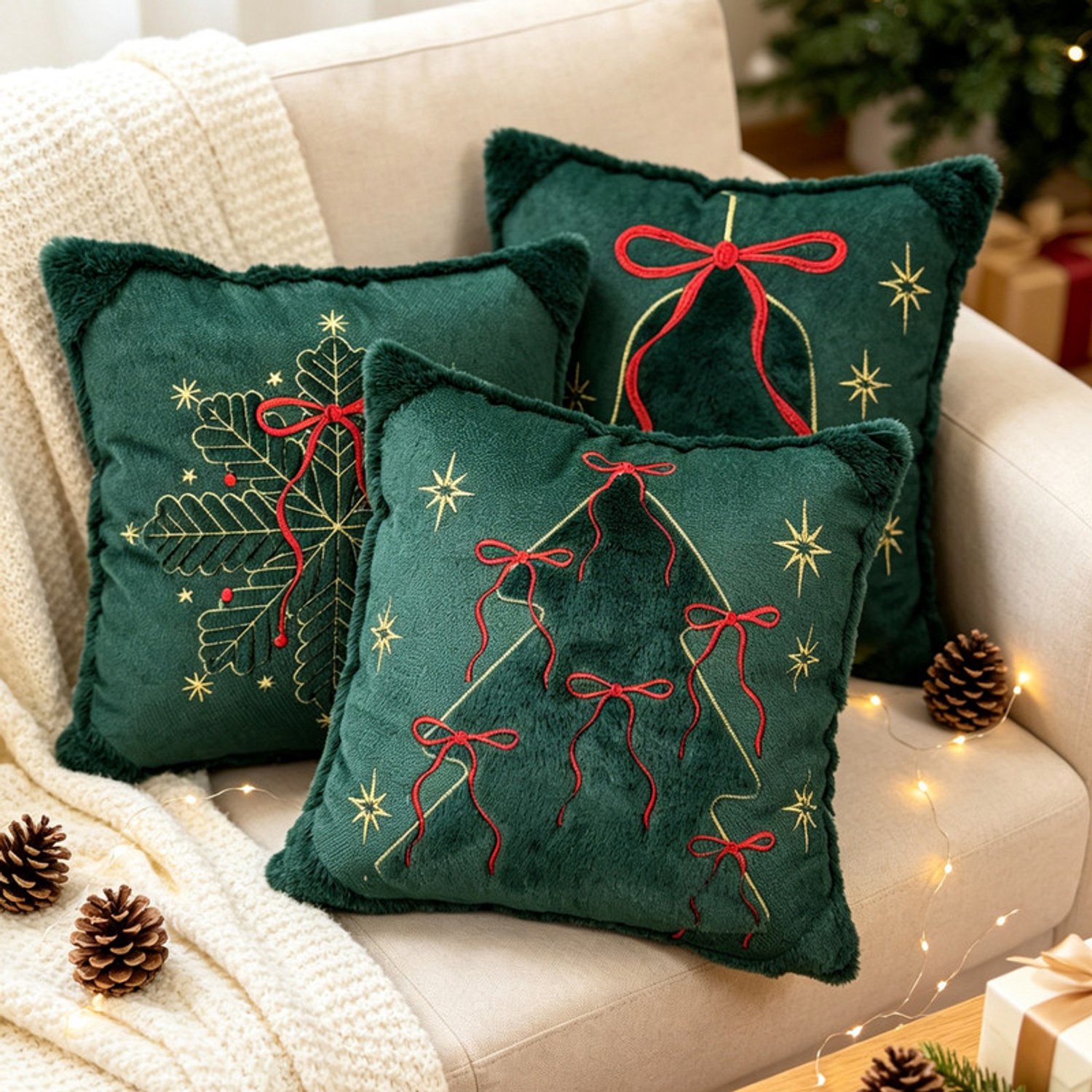 Set van 3 Kussenhoezen (45x45 cm)-Sierkussen Kussen-Exclusief binnenkussens-Sierkussenhoes -Kussenhoes met kerstthema–geschikt voor banken, woonkamers en interieurdecoratie om een feestelijke sfeer te creëren-Geschikt voor Kerstmis en Sinterklaas