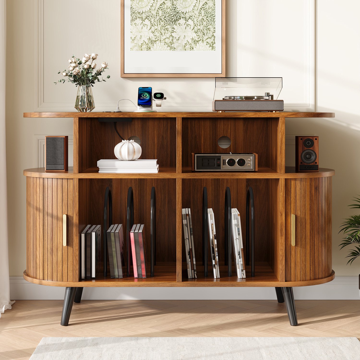 VVBV TV Meubel / TV Kast 160x38x30 cm – Opbergruimte, Deuren, Open Vakken, Eenvoudige Montage – voor Woonkamer/Slaapkamer – Spaanplaat – Naturel