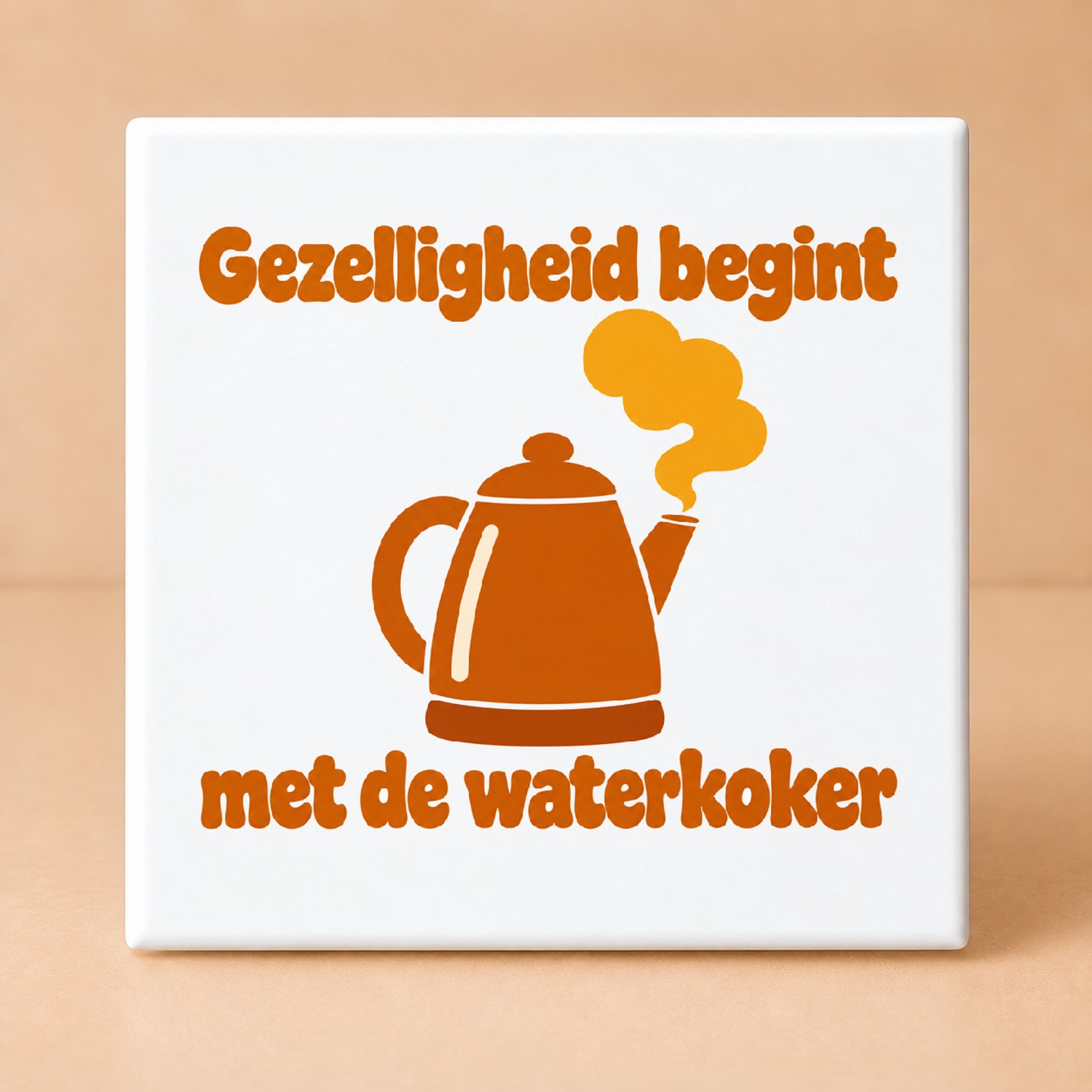 Bedruk King Retro jaren 70 Gezellige Thee-tante Tegel – Sfeervolle Winter Keukendecoratie voor Theeliefhebbers - 15 x 15 cm Wit
