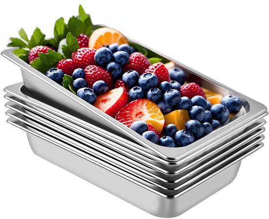 Set van 6 stoompannen voor op tafel: 20-9 x 12-8 x 3-9 inch (53 x 32-5 x 9-9 cm)- diepe stoompan van 13 liter- voedselcontainer van roestvrij staal- ovenschaal- hotelpannen- anti-aanbak stoompan.