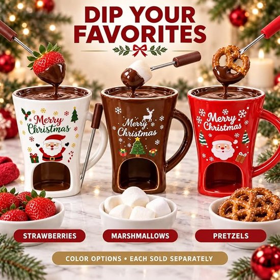 Persoonlijke beker voor het smelten van chocolade - Chocoladefondue - Chocoladefonduebeker - Bakje voor dipsaus - Porselein - Kerstversiering - Kan chocolade, kaas, karamel en boter smelten - Het ideale kerstcadeau - Patroon van de Kerstman — afbeelding 3