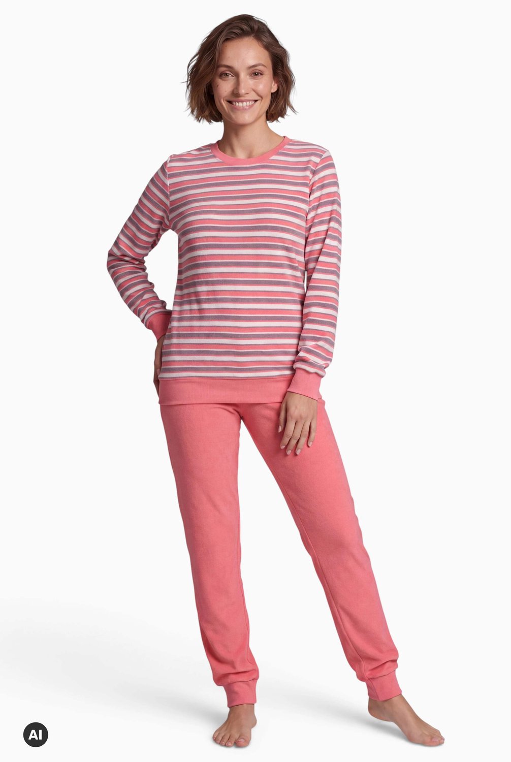 Normann Dames badstof pyjama Relax 22620113811 - Rose - S 36/38