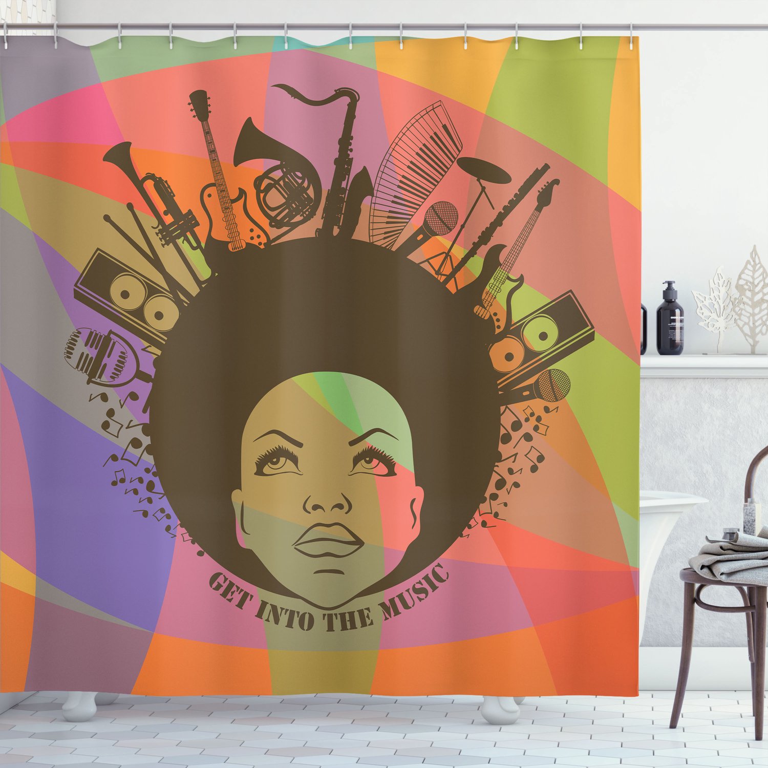 ABAKUHAUS Douchegordijn, Delfine Illustratie Afbeelding Abstract Design Kleurrijke tinten Arktische Zeelebewesen, Stoffen Badkamerdecoratieset met Haken, 175 X 200 cm, Cacao Meerkleurig