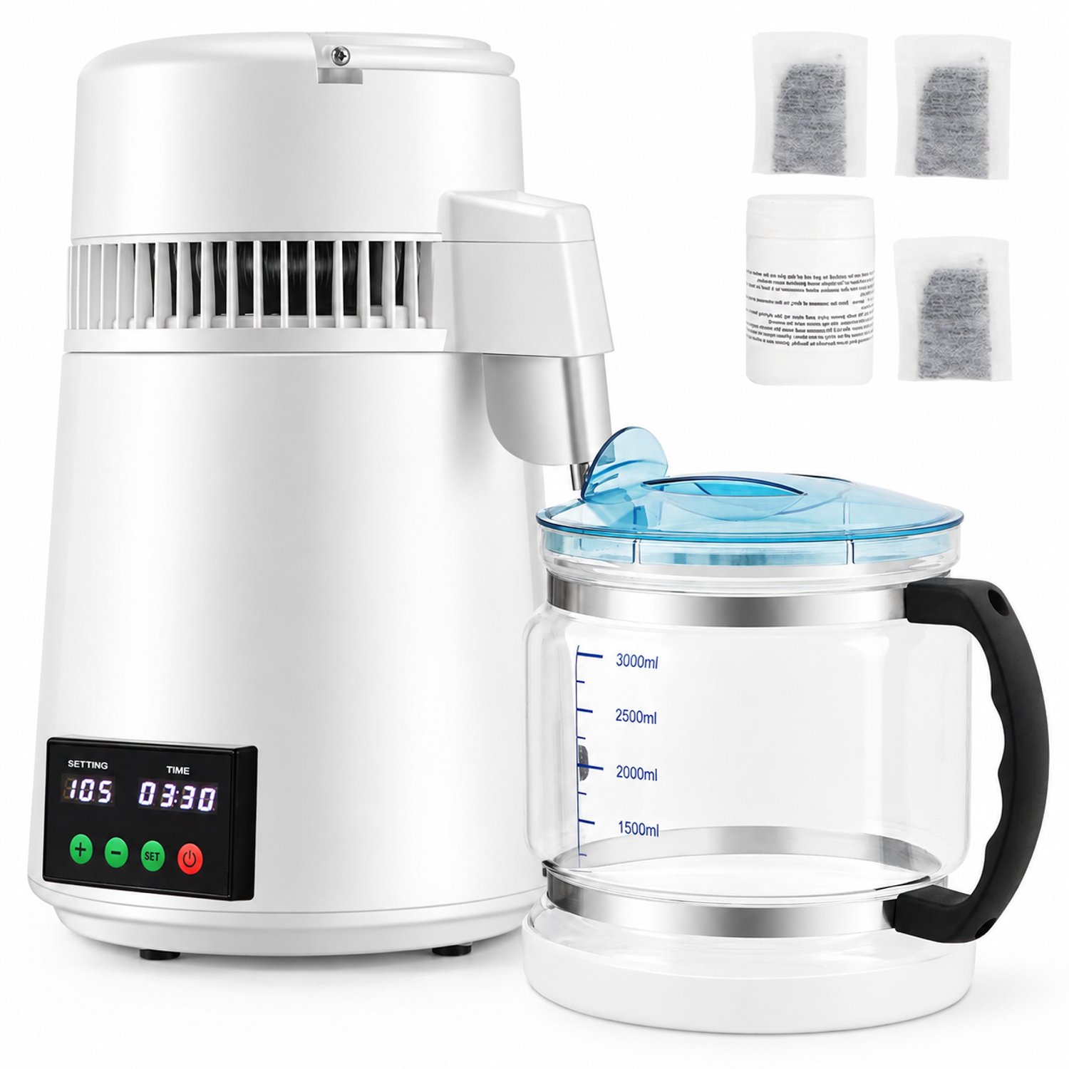 Tremeo Waterfilter - Inclusief 4L Glazen kan en 3 filters - 1L/uur - 750W - 4L capaciteit - RVS 304 waterreservoir
