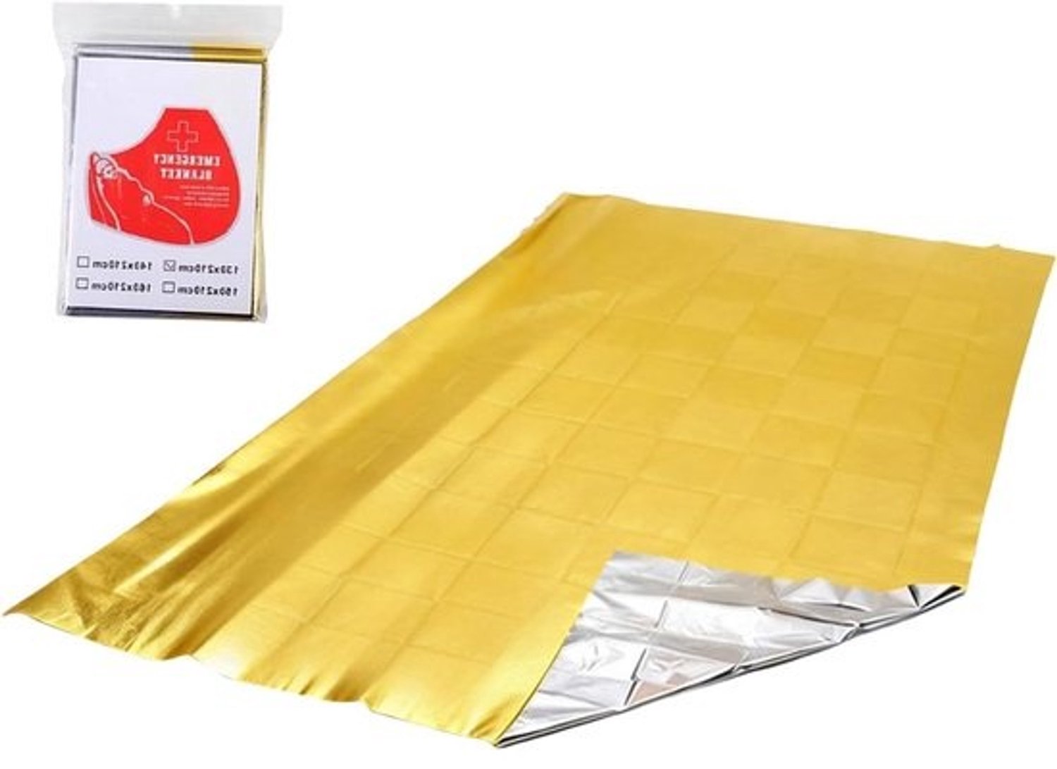 Thermische ruimtedeken - Nood- en survivaldeken - Voor buitengebruik - Reflecterende folie - 130 x 210 cm - Goud/zilver