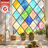 Homewell® 3D Regenboog Raamfolie HR++(+) - Anti-Inkijk - Isolerend & Zonwerend - 45x300cm – Statisch - Glas in Lood - Prisma Ruit Multi Color