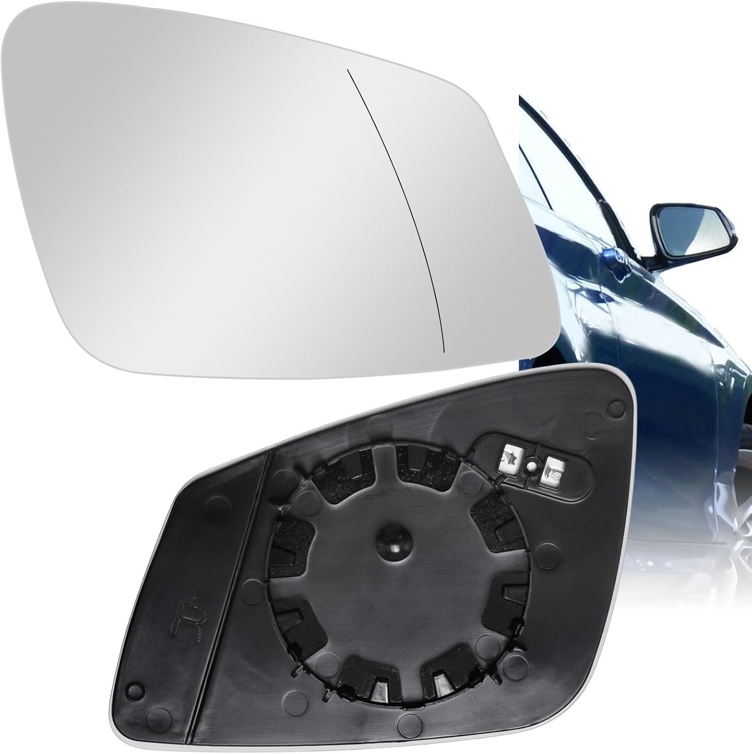 Verwarmd Spiegelglas Rechts Vervanging voor BMW 1 2 3 4 5 6 7 Serie F01 F07 F10 F11 F20 F21 F22 F30 F31 - Inclusief Bevestigingsmateriaal en Hoge Kwaliteit Vervangingsonderdeel