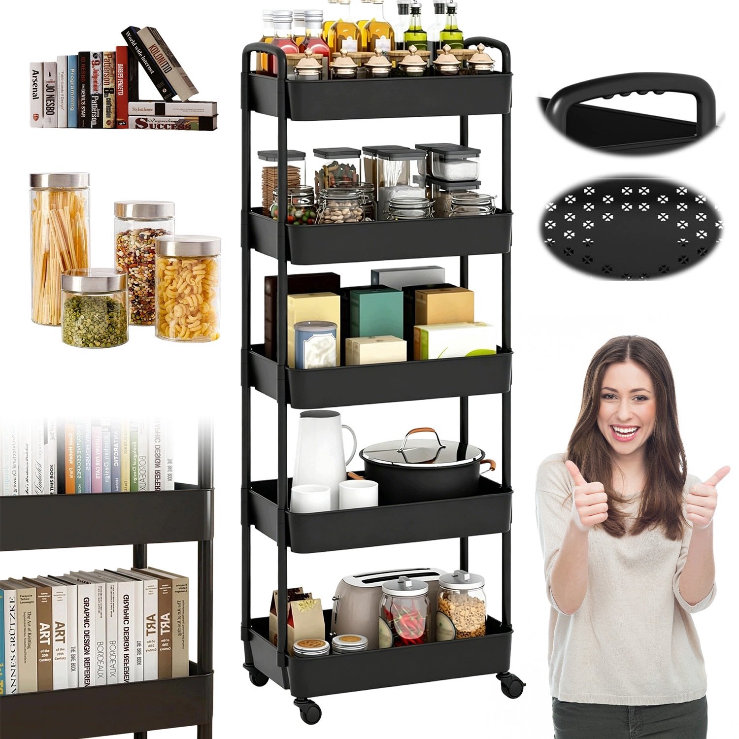 Mobiele Keuken Organizer 5-laags met Wielen - Zwart