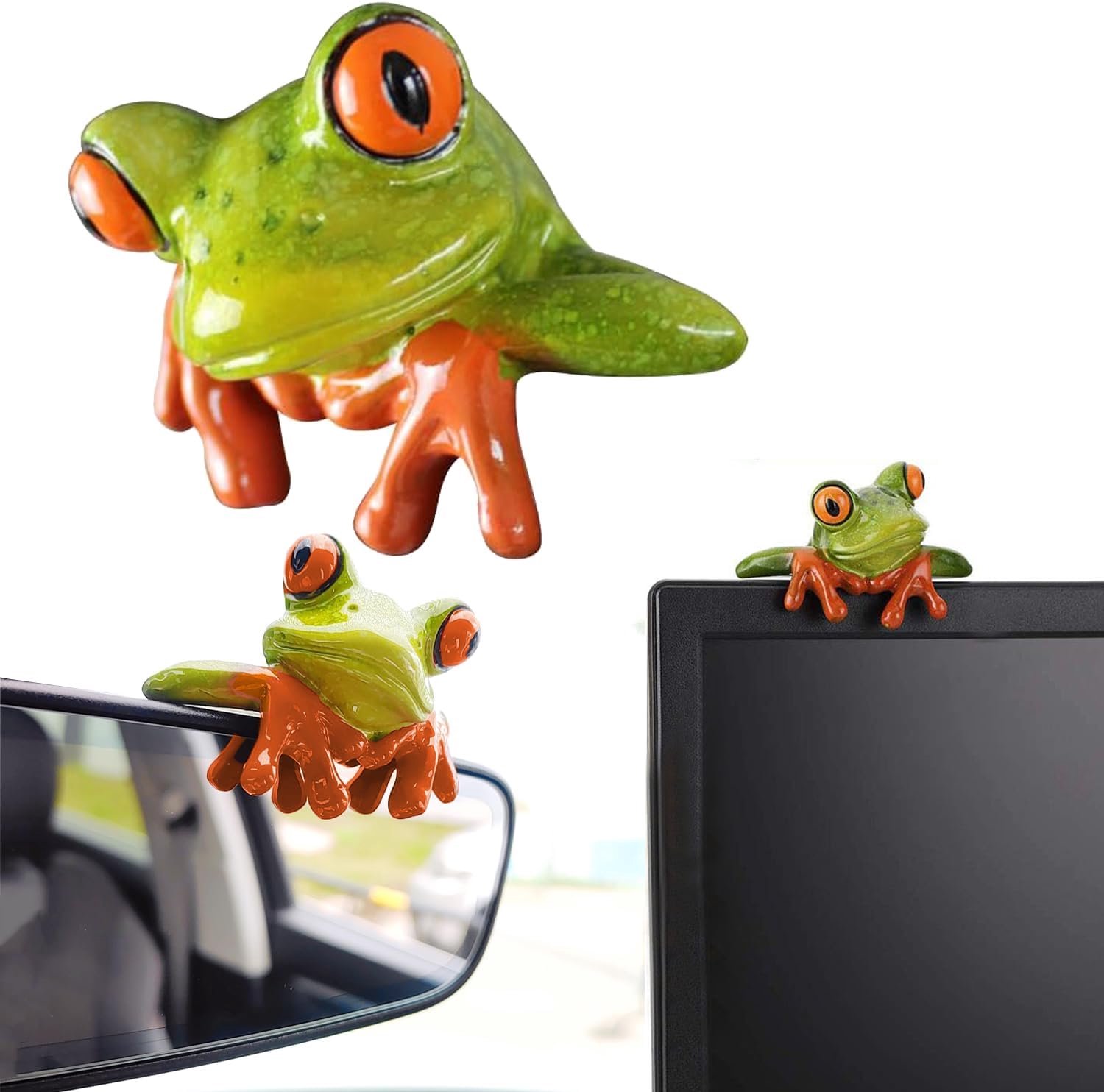 SnelShoppen - Handgemaakte 3D Craft Frog Decoratie - Leuke Hars Kikker Ornamenten voor Thuis en Kantoor - 7.5 x 4.5 cm - Grappige Groene Kikker voor B