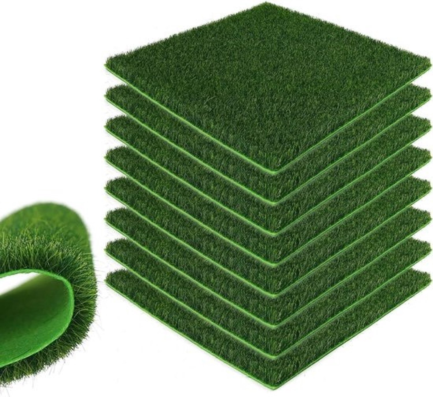 Grasmat Miniatuur - Kunstgras Mat - Landschapsontwerp - 8 Stuks 8mm Hoogte - 20 x 20 cm - Groen