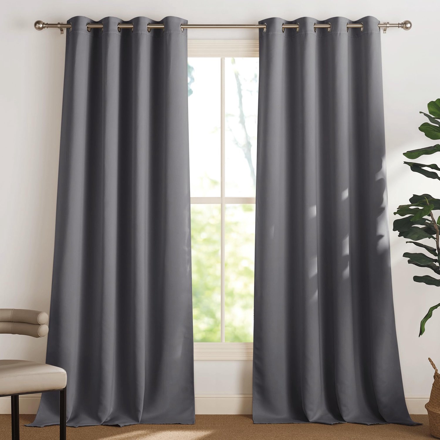 Famanu Thermische gordijnen met plooiband voor diepe verduistering, grijs, isolerend, geschikt voor slaapkamer en woonkamer