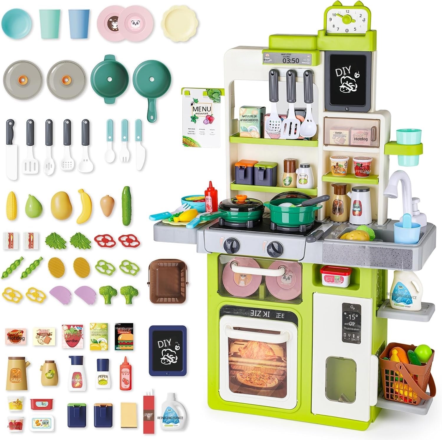 QEVA Kinderkeuken Speelgoed - Speelkeuken - Kinderkeuken - Groen - 56cm x 22cm x 80cm