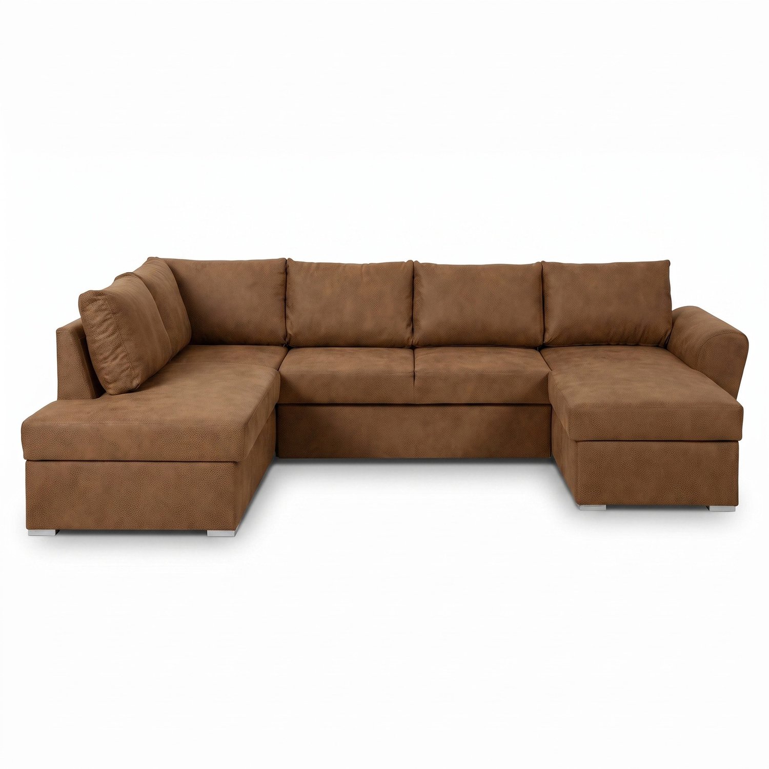 Stan U-vormige slaapbank met chaise longue aan de rechterkant, bruin PU kunstleer.