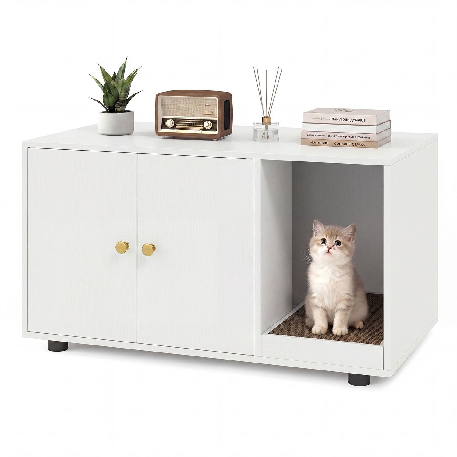 SureDeal® - Kattenhuis - Kattenkast Verstopte Kattenbak - Deuren Moderne Bijzettafel - Woonkamer Slaapkamer Gang - 90x50x50 cm - Wit