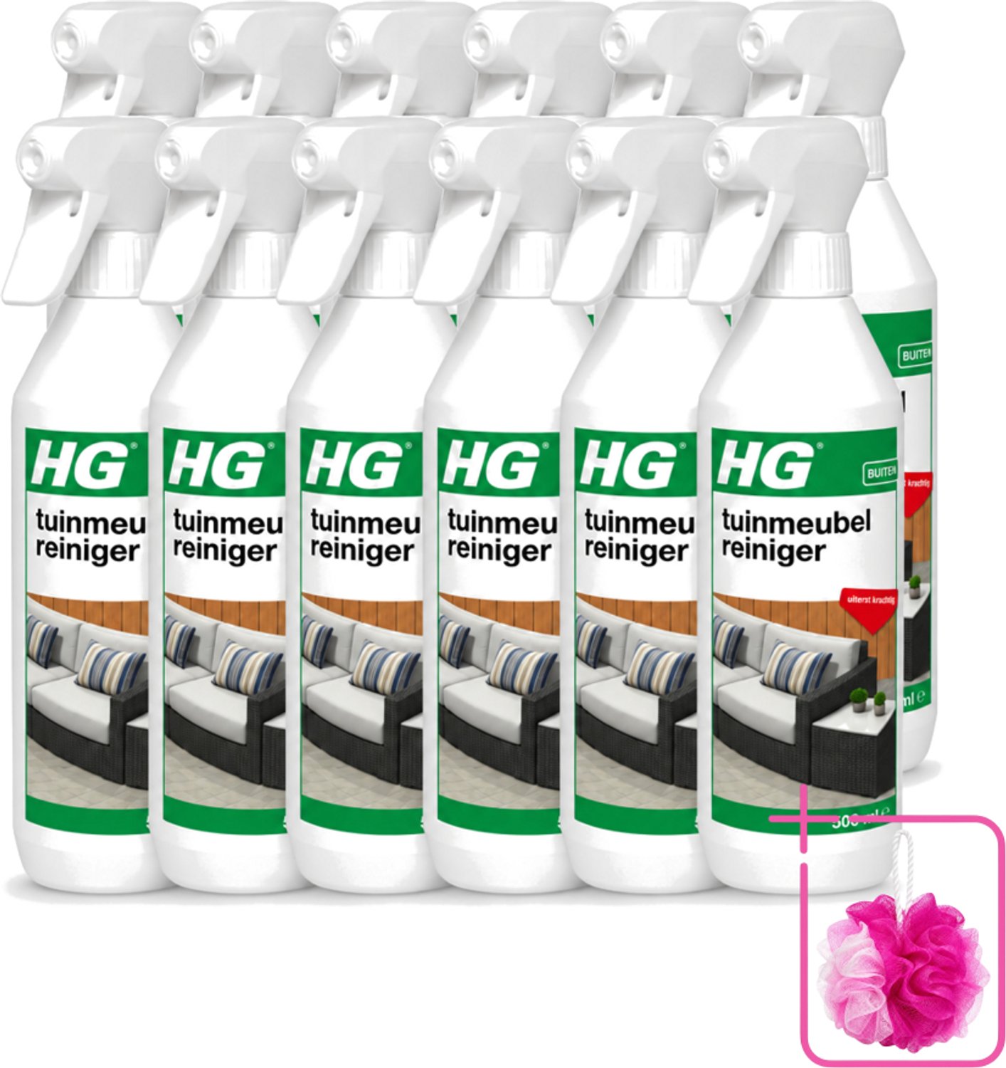 12 x HG - Buiten - Tuinmeubelreiniger - Uiterst Krachtig - 500 ml - Bulkverpakking - Tuinmeubel reinigen - Douchemop - Tuinmeubel reiniger