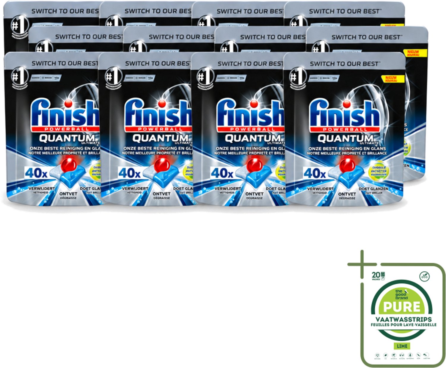 12 x Finish – Vaatwastabletten – Quantum Ultimate Ontvetter – 40 Capsules - Grootverpakking - Vaatwasmiddel - Vaatwastablet - Ontvetter - Vetverwijderen - Glans