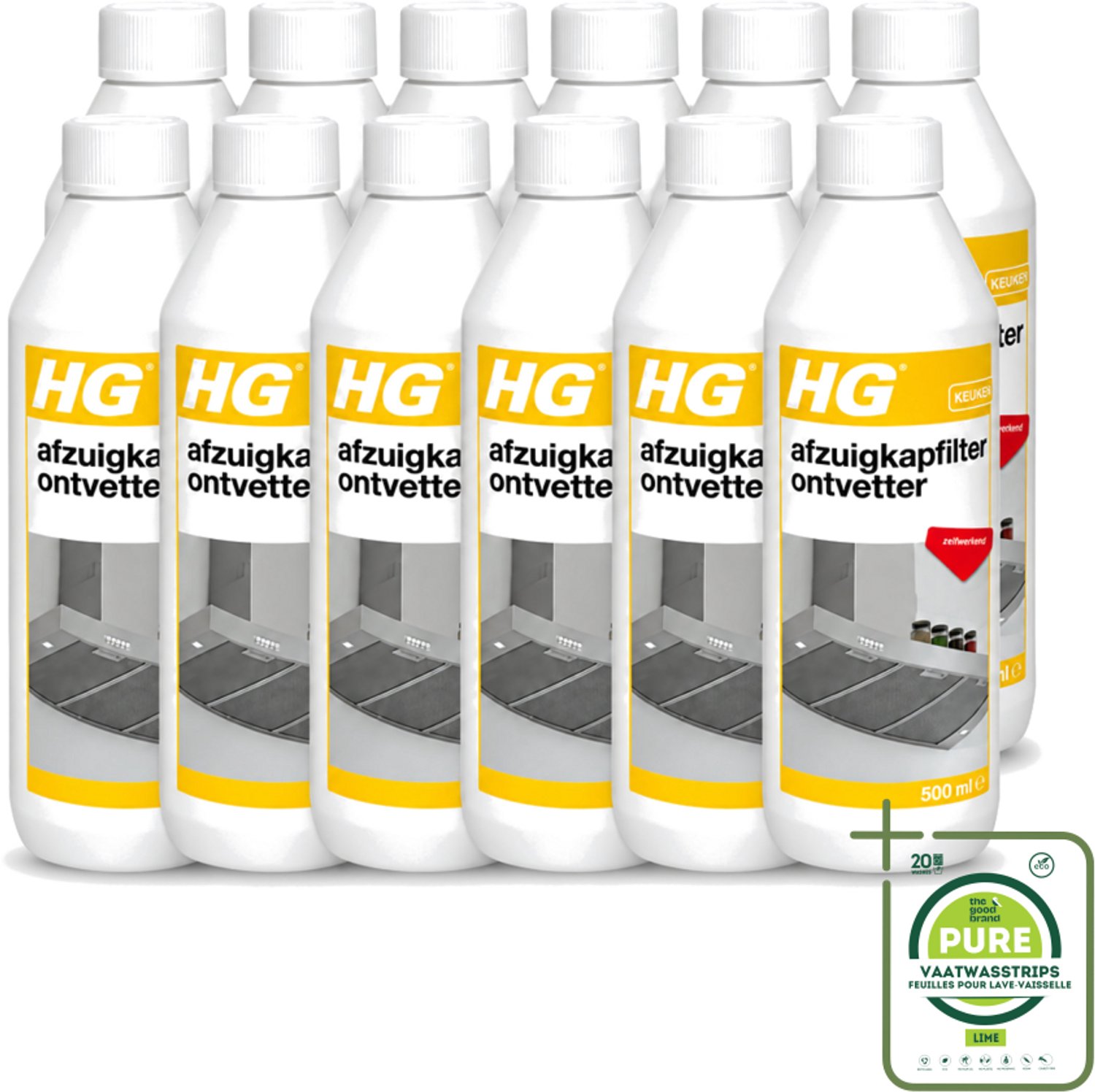 12 x HG - Afzuigkapfilter Ontvetter - Zelfwerkend - 500 ml - Grootverpakking - Afzuigkapfilter - Ontvetter - Afzuigkap Reinigen - Vet Verwijderen - Afzuigkap Filter