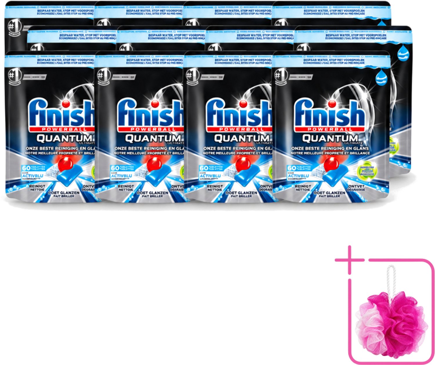 12 x Finish Powerball - Quantum Ultimate - Vaatwastabletten - Ontvetter - 60 Tabletten - Bulkverpakking - Vaatwasmiddel - Douchemop - Vaatwastablet