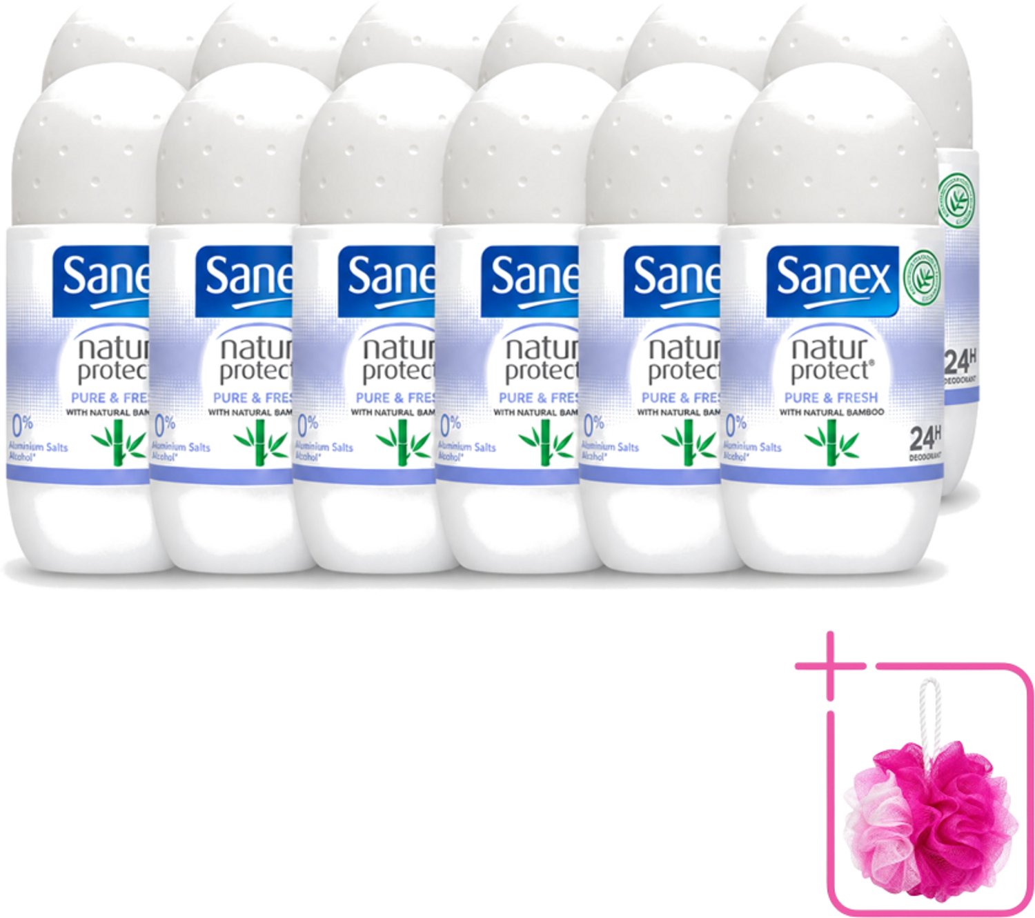 12 x Sanex Natur Protect - Deodorant Roller - Puur & Fris - Met Nattuurlijke Bamboo - 50 ml - Bulkverpakking - Natuurlijke deodorant - Douchemop - Bamboe deodorant