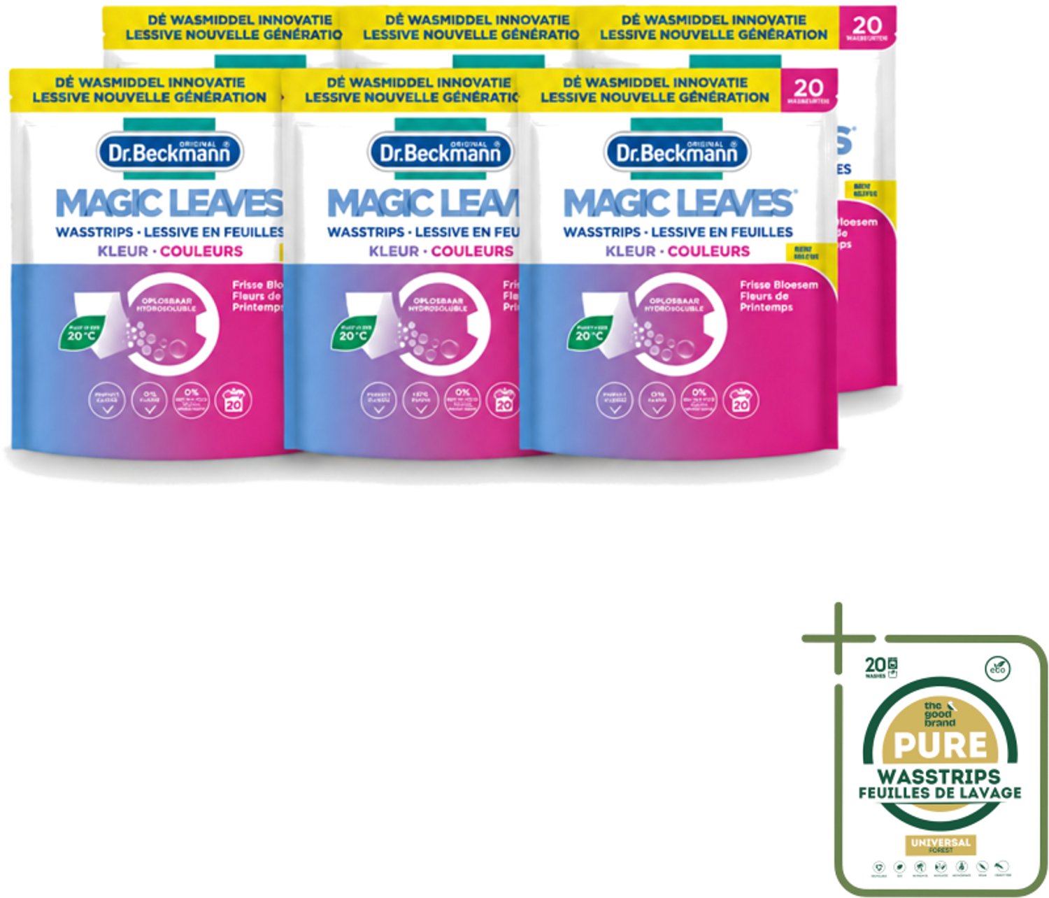 6 x Dr. Beckmann - Magic Leaves - Wasstrips - Gekleurde Was - Frisse Bloesem - 20 Wasbeurten - Wasstrips - Wasstrips - Gekleurde Was - Frisse Geur - Milieuvriendelijk - Wasmiddel