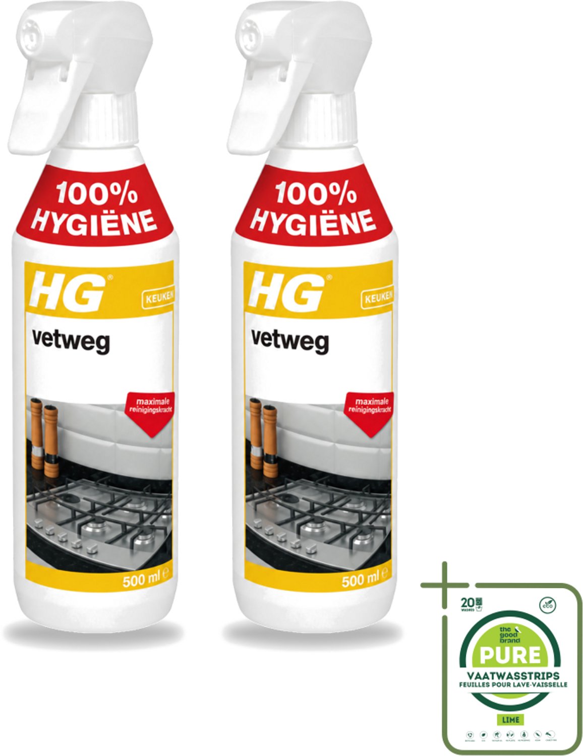 2 x HG - Vetweg - Maximale Reinigingskracht - 500 ml - Grootverpakking - Keukenreiniger - Vetvrij Maken - Vet Verwijderen - Vet Weg - Reinigen