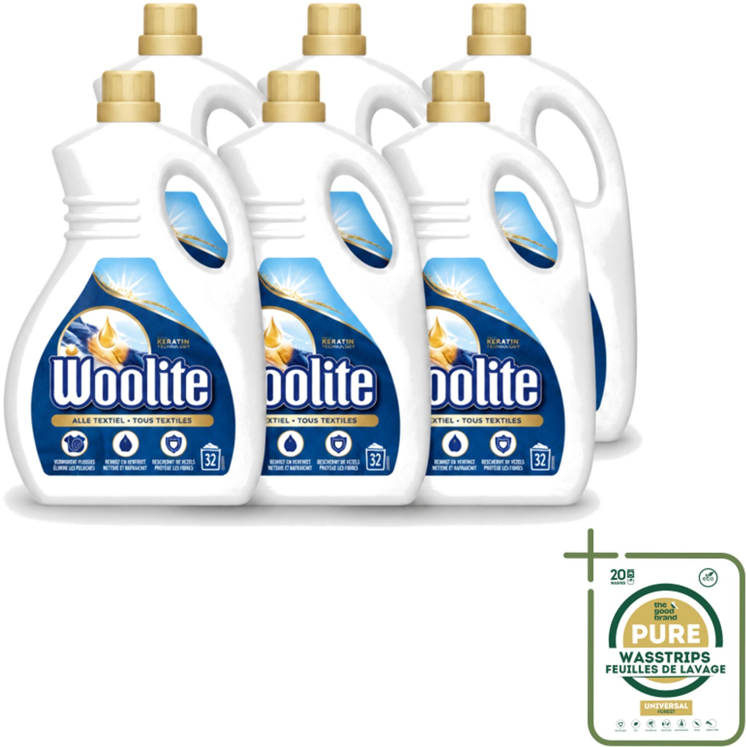 6 x Woolite Textile - Vloeibaar Wasmiddel - Met Keratine - Textiel Was - 32 Wasbeurten - 1,9L - Wasstrips - Textiel Wasmiddel - Keratine Wasmiddel - Wasmiddel Voor Kleding - Wasmiddel Voor Textiel - Wasmiddel Met Keratine