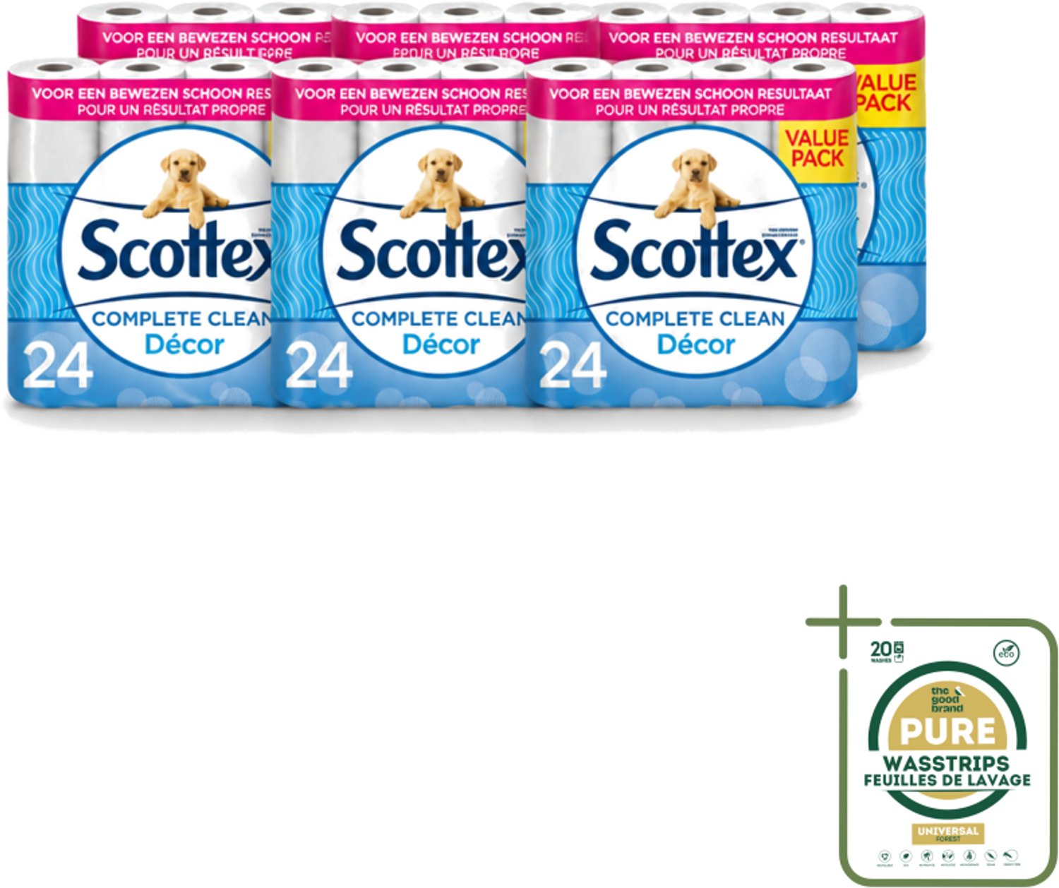 6 x Scottex - Toiletpapier - 2-laags - 24 Rollen - Wasstrips - Toiletpapier - 2-laags - 24 Rollen - Zachtheid - Kracht