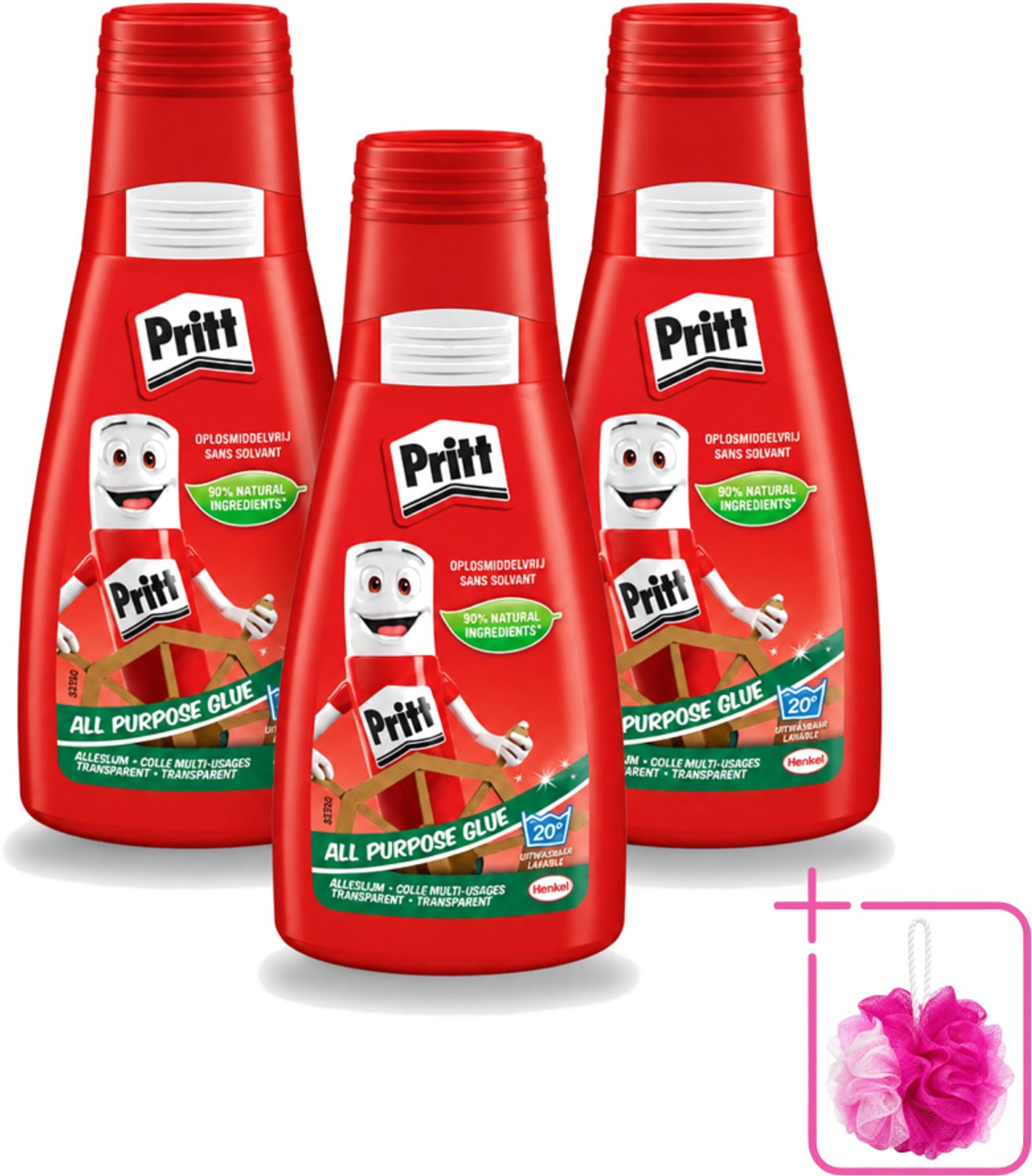 3 x Pritt - Alleslijm - Uitwasbaar - 90% Natuurlijke Ingrediënten - 100g - Bulkverpakking - Lijm - Douchemop - Knutsel