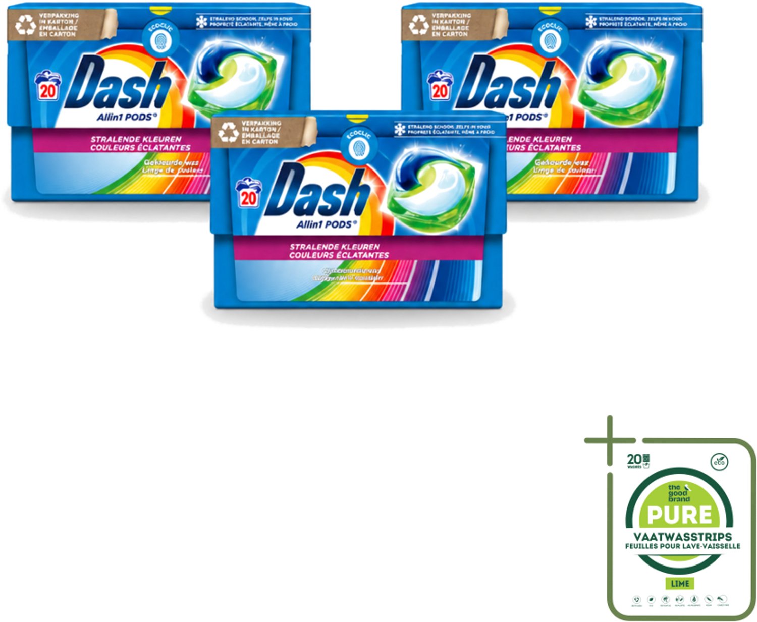 3 x Dash - Stralende Kleuren - Wasmiddel Capsules - All-in-1 Pods - Gekleurde Was - 20 Wasbeurten - Grootverpakking - Vaatwasstrips - Wasmiddel Capsules - Gekleurde Was - Frisheid Was - Wasmachine Pod - Stralende Kleuren