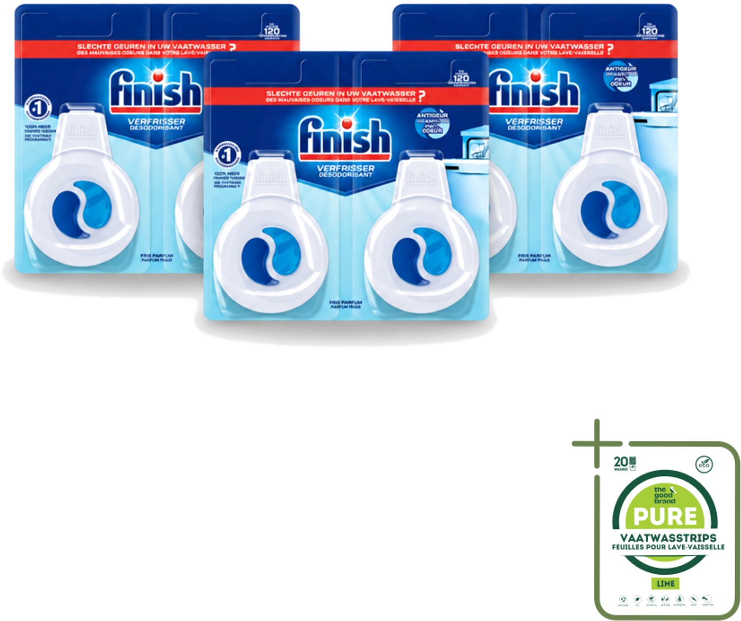 3 x Finish Deo Odorstop - Vaatwasverfrisser - Fris Parfum - Anti-geur - Tot 120 Afwasbeurten - Grootverpakking - Vaatwasstrips - Vaatwasverfrisser - Geurstop - Anti-geur - Vaatwasser Geur - Vaatwas Geur