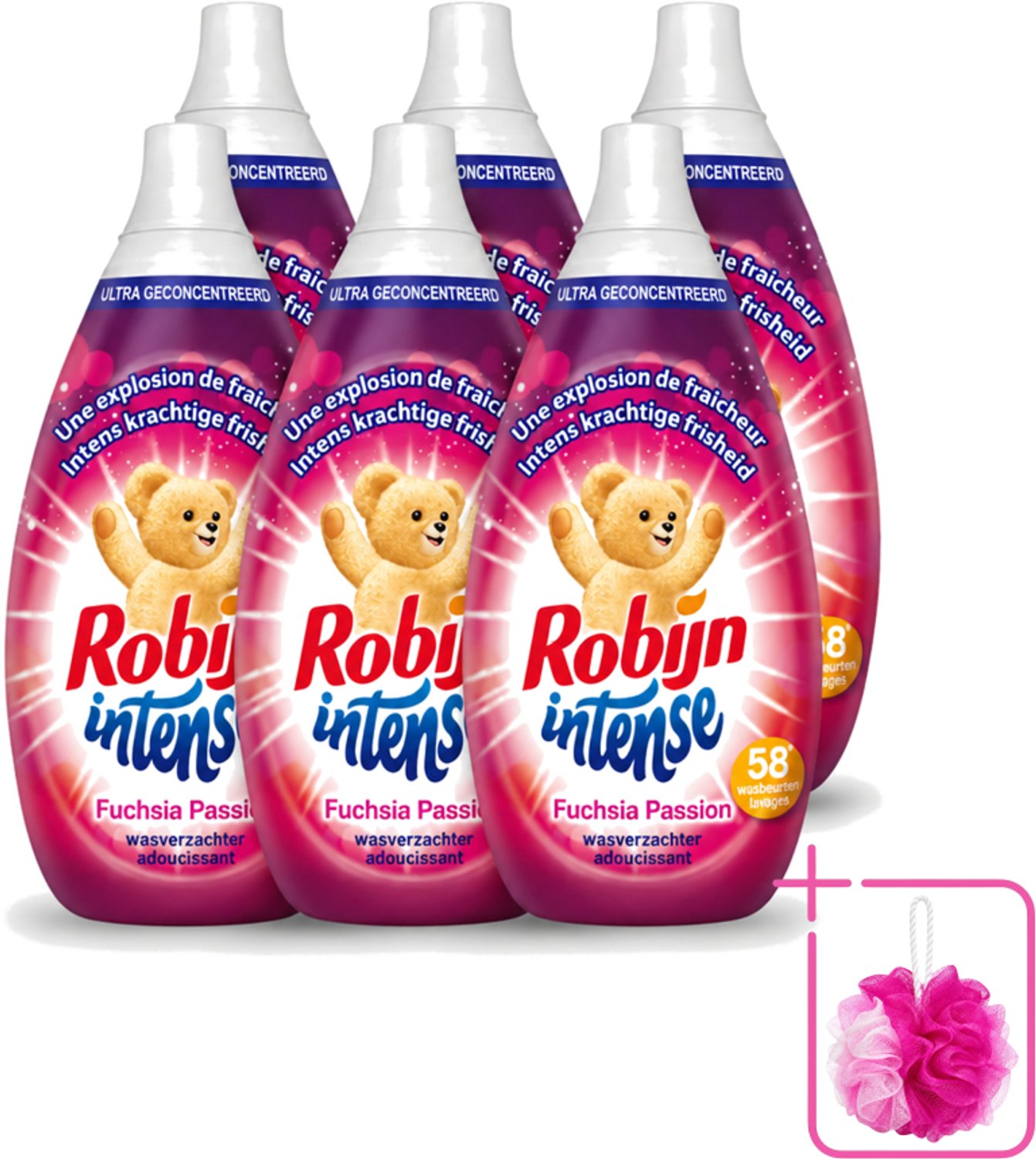 6 x Robijn Intense - Wasverzachter - Intense Fuchsia Passion - 870ml - 58 Wasbeurten - Bulkverpakking - Wasverzachter - Douchemop - Wasverzachter fuchsia passion