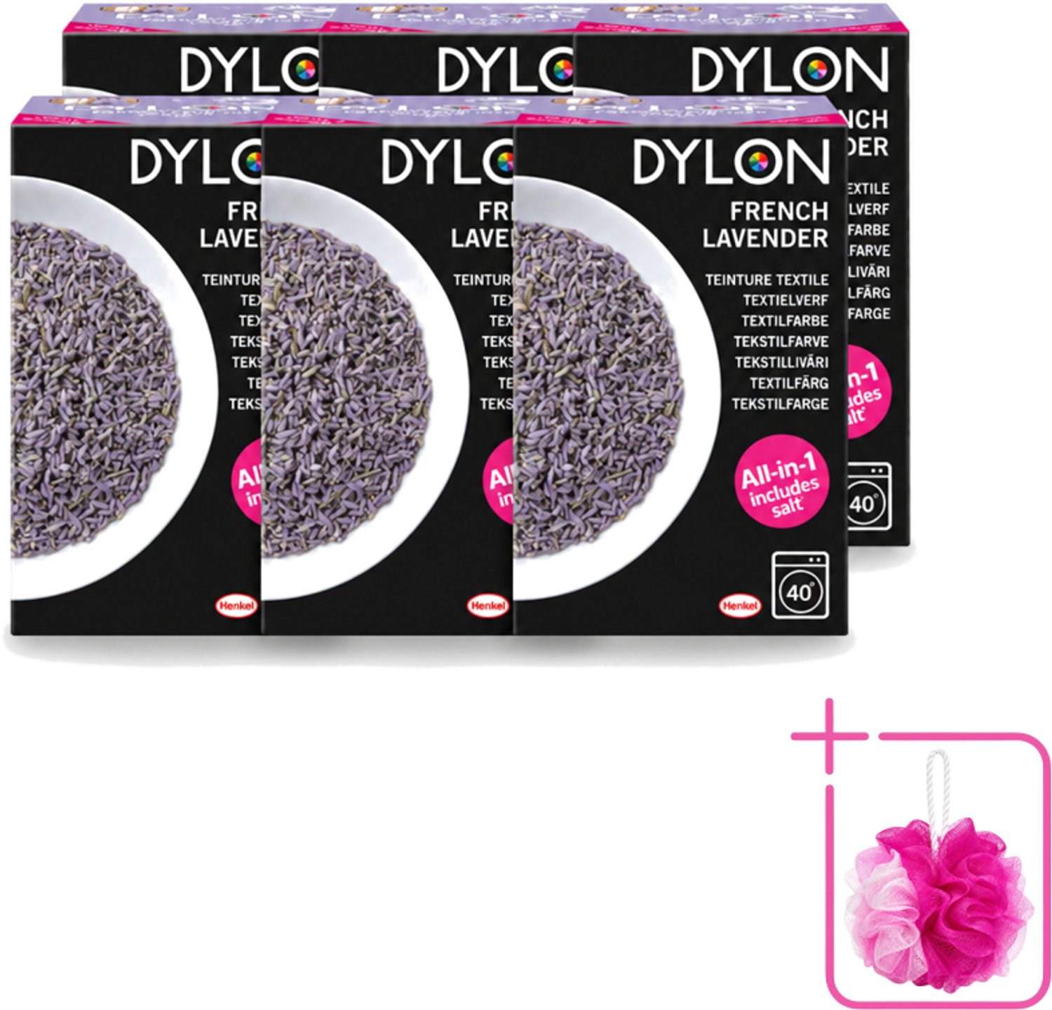 6 x Dylon - Textielverf - French Lavender - All-in-One - Inclusief Zout - 350g - Bulkverpakking - Textielverf - Douchemop - Lavendelkleur