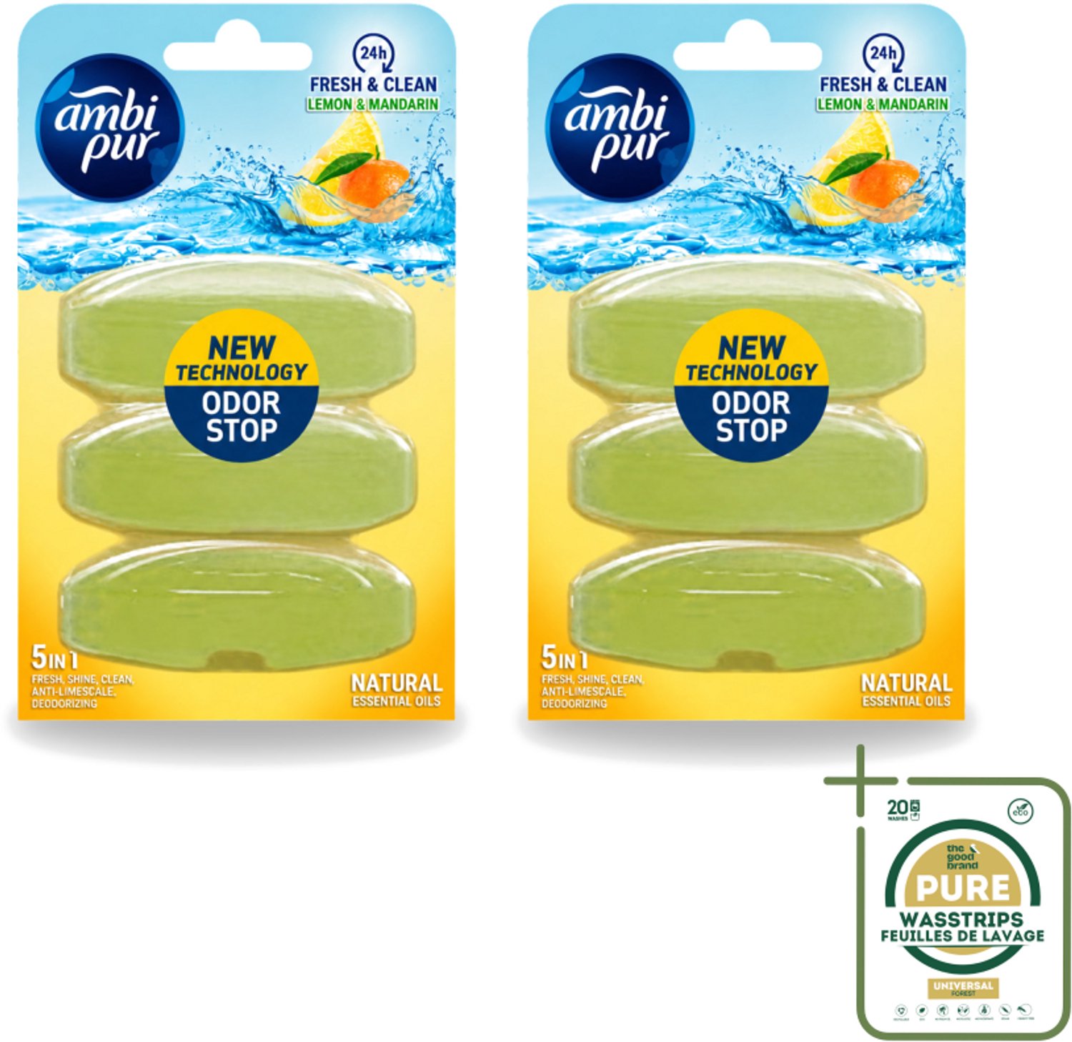 2 x Ambi Pur - Navulling Toiletblok - Citroen & Mandarijn - 3 Blokken - Wasstrips - Toilet - Toilettoilet - Toilettoilet - Toilettoilet