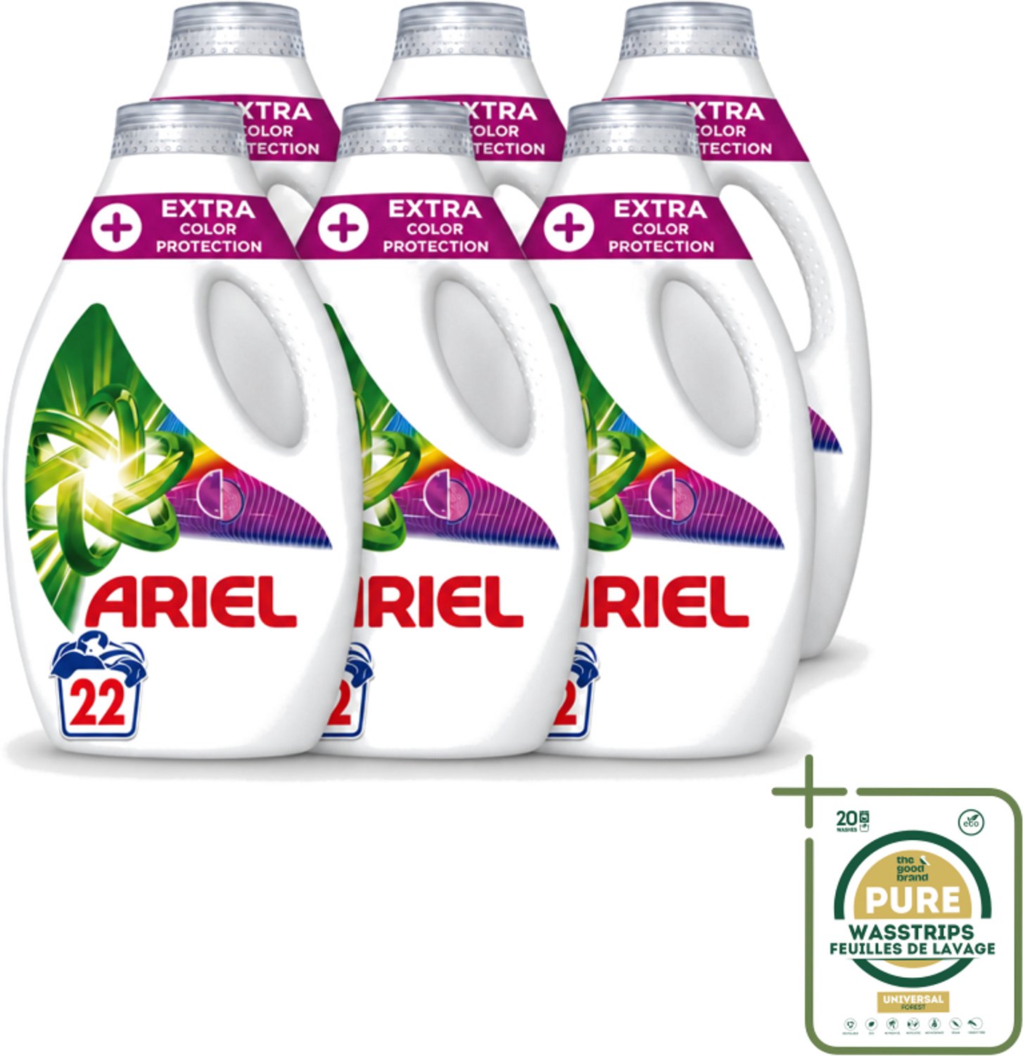 6 x Ariel – Vloeibaar Wasmiddel – Extra Color Protection – 990 ml – 22 wasbeurten - Wasstrips - Kleurbehoud Wasmiddel - Vloeibaar Wasmiddel Kleur - Wasmiddel Voor Gekleurd Was - Kleurvervaging Voorkomen - Wasmiddel Voor Donkere Kleding