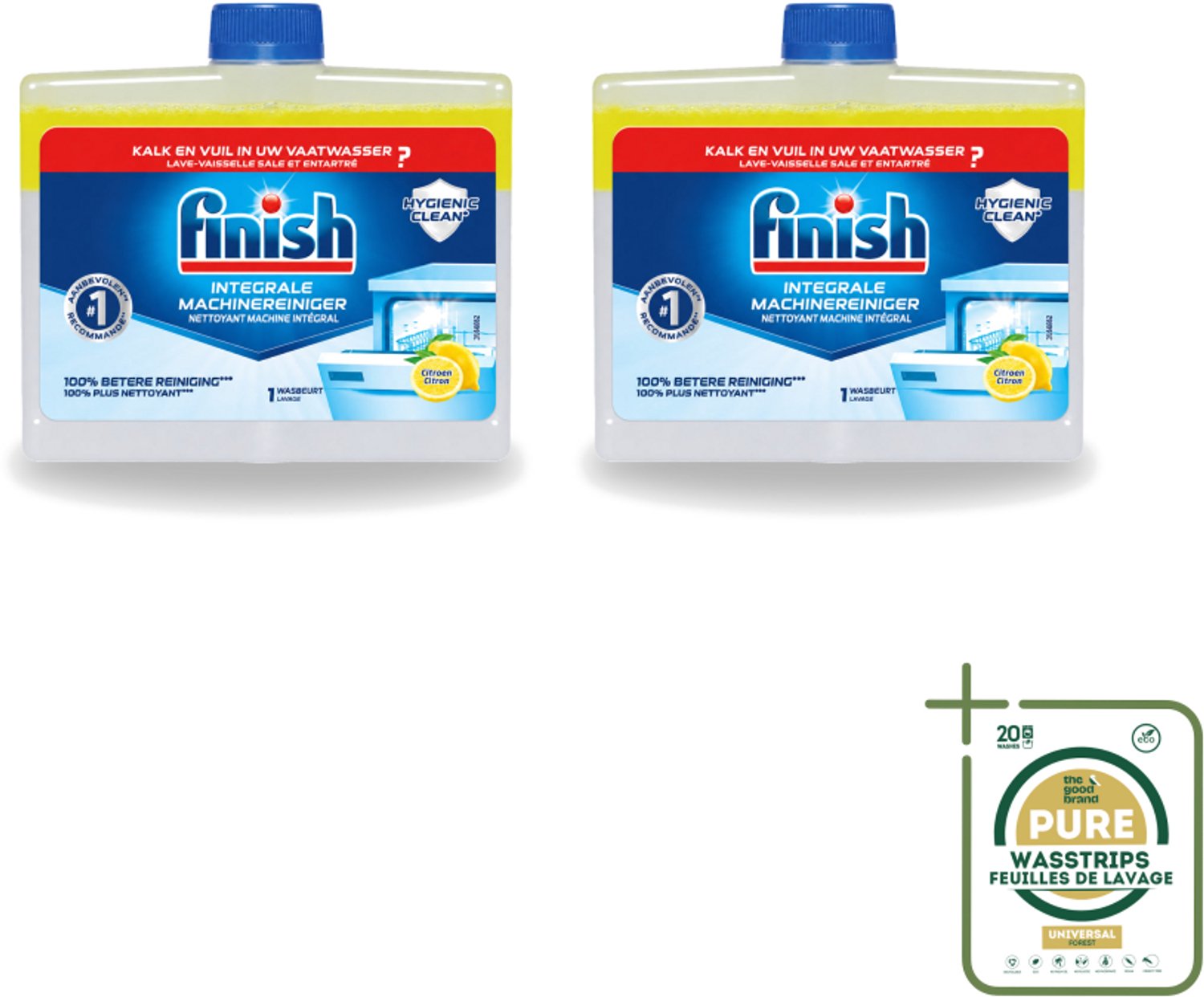 2 x Finish - Integrale Machinereiniger - Hygienic Clean - Anti-Kalk & Anti-Vuil - Citroen - 250ml - Wasstrips - Vaatwasmachinereiniger - Vaatwasmachine Reinigen - Kalkverwijderen - Vetverwijderen - Vaatwasser Reinigen