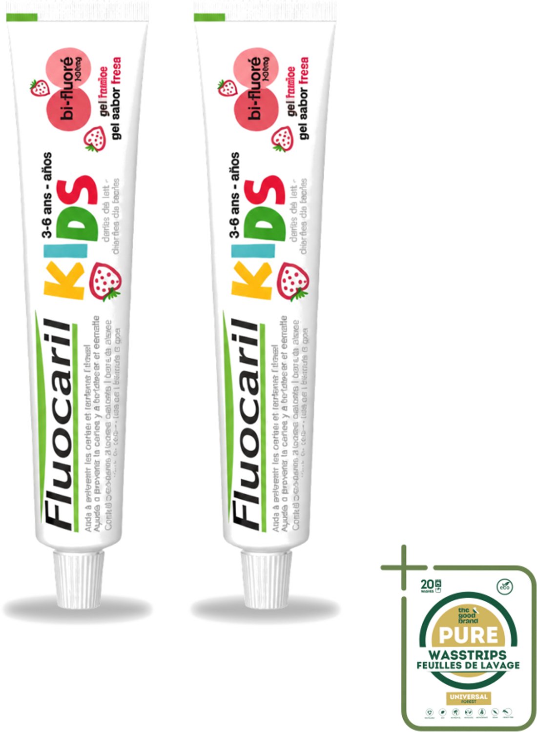 2 x Fluocaril Kids - Bi-Fluoride - Tandpasta - Met Aardbeiensmaak - 3 tot 6 jaar - 50 ml - Wasstrips - Tandpasta Voor Kinderen - Melktanden Beschermen - Bi-fluoride Tandpasta - Aardbeiensmaak Tandpasta - Tandenpoetsen Voor Kinderen