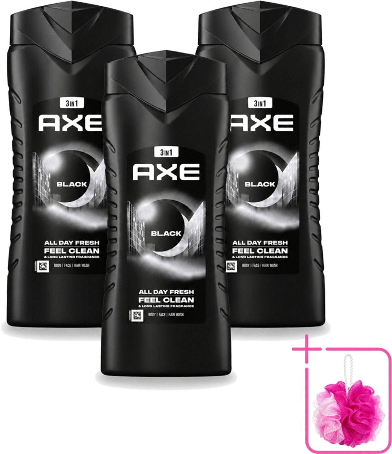 3 x Axe XL - 3-in-1 Douchegel - Black - Frozen Pear & Cedarwoord - 12hrs Long Lasting Scent - 400 ml - Bulkverpakking - Douchegel - Douchemop - Lichaam