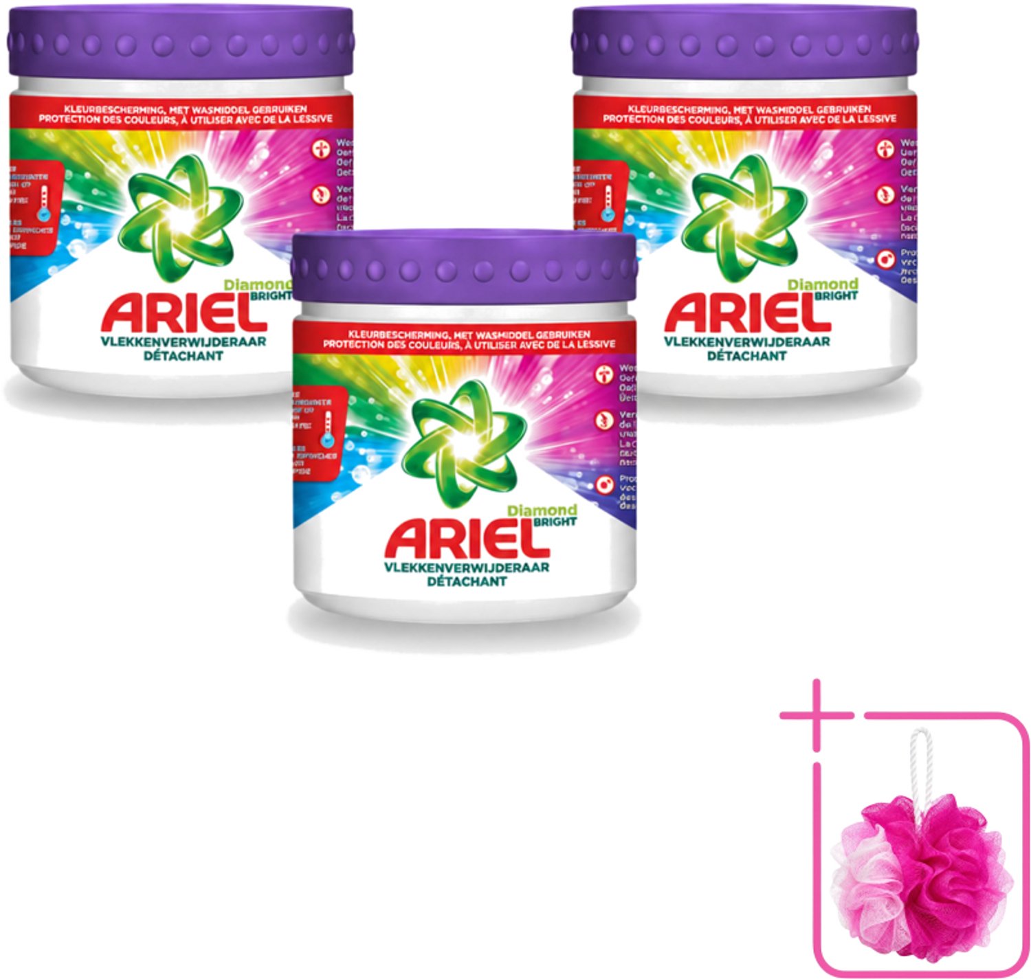 3 x Ariel Diamond Bright - Vlekverwijderaar Poeder - Gekleurde Was - 30 Wasbeurten - Bulkverpakking - Kleurbehandeling - Douchemop - Vlekverwijderaar